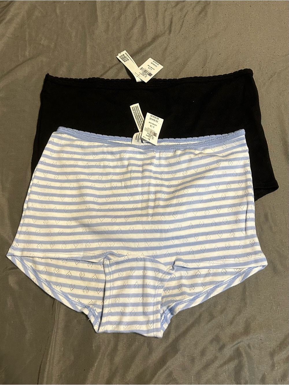 Victorias Secret PINK Briefs in Black and Light Blue/White Stripe